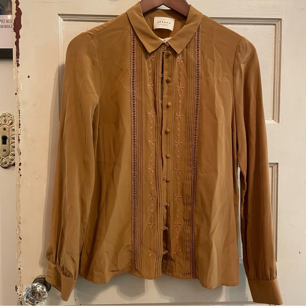 Sezane Silk Embroidered Blouse